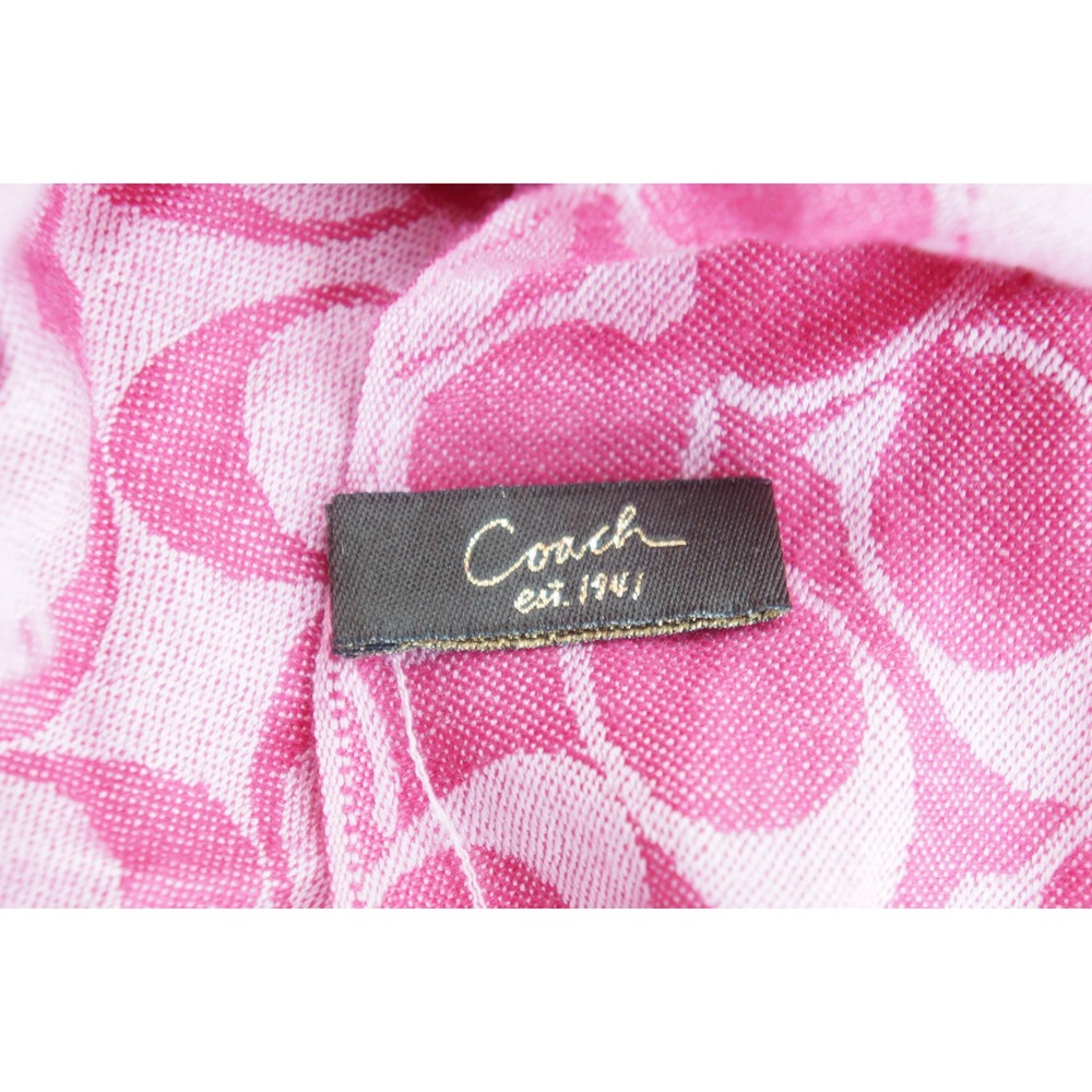 Coach Scarf Pink Signature C Monogram Fringed Jacquard Wrap Excellent - Picture 4 of 4